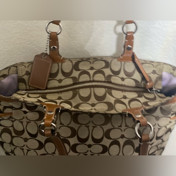 Coach Signature East West Canvas Leather Tote Handbag - Picture 10 of 14
